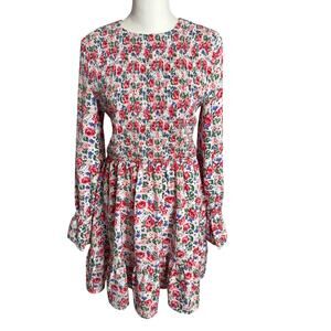 Pink Lily Floral Smocked Mini Dress Long Sleeve Ruffle Cuff Size M